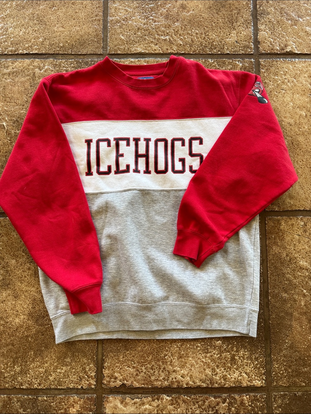 ICEHOGS Red and Gray Colorblock Crewneck